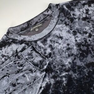 Adrianna Papell Womens S Dark‎ Blue Crushed Velvet Long Sleeve Pullover  Stretch